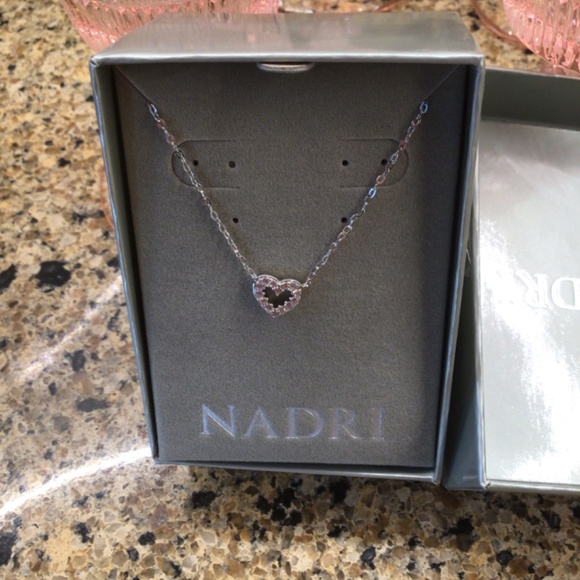 Nadri Silver Rhinestone accent 16” Heart Necklace - Picture 5 of 5